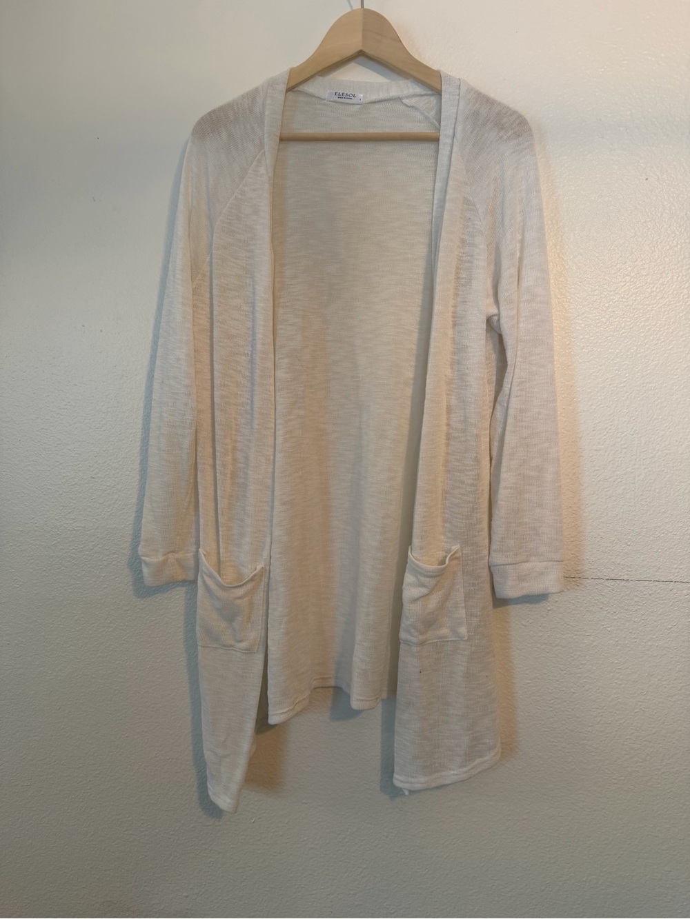 Open-Front Cream Women's Cardigan with Pockets